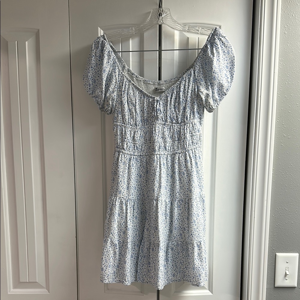 Floral White and Blue Dress